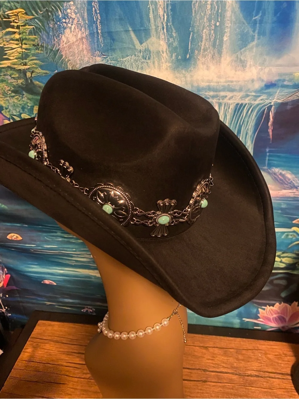 NEW Black Western Cowboy Hat with Turquoise-Style Concho Band 🤠🖤